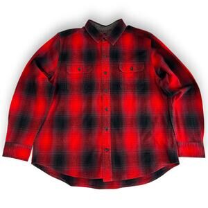 Woolrich Mens XL Flannel Shirt Red Black 100% Cotton